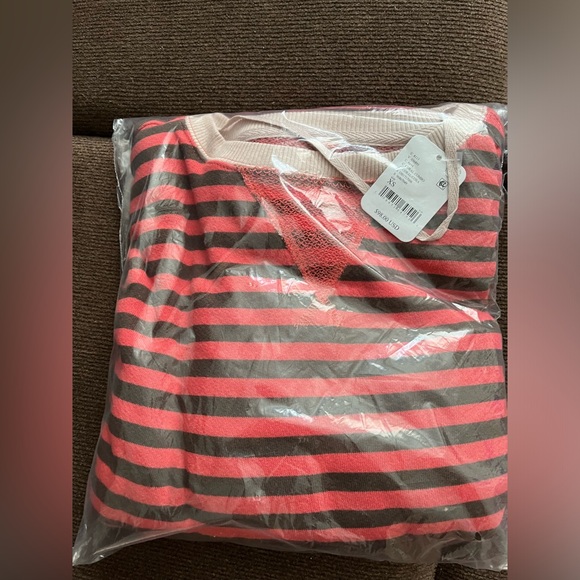 NWT FREE PEOPLE WE THE FREE Classic Striped Oversized Crewneck In Coral Combo XS - Picture 6 of 8